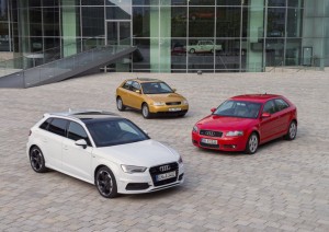 Production anniversary at the Audi Ingolstadt plant: Exactly 20 years ago, on September 18, 1995, the first Audi A3 came off the assembly line here.  Pictured: Three generations of the Audi A3